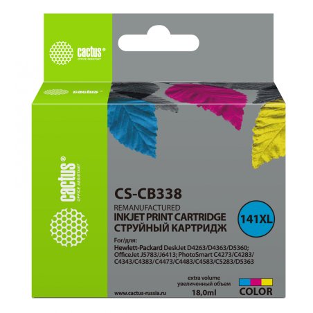 Картридж струйный Cactus CS-CB338 №141XL трехцветный (18 мл.) для HP DJ D4263/D4363/D5360/DJ J5783/J6413/PS C4273/C4283/C4343/C4383/C4473/C4483/C4583/C5283/D5363
