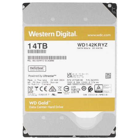 Жесткий диск Western Digital 3.5"; 14Tb WD142KRYZ Gold SATA3, Cache 256MB, 7200 rpm
