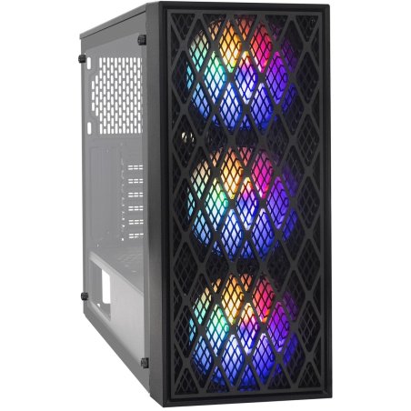 Компьютерный корпус Miditower ExeGate EVO-8243 (ATX, без БП, 2*USB+1*USB 3.0, черный, 3 вент. с RGb подсветкой, боковая панель - закаленное стекло)