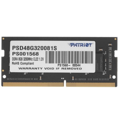 Оперативная память Patriot Signature, DDR4, 8Gb (1x8 Gb), 3200 MHz, CL22, SO-DIMM