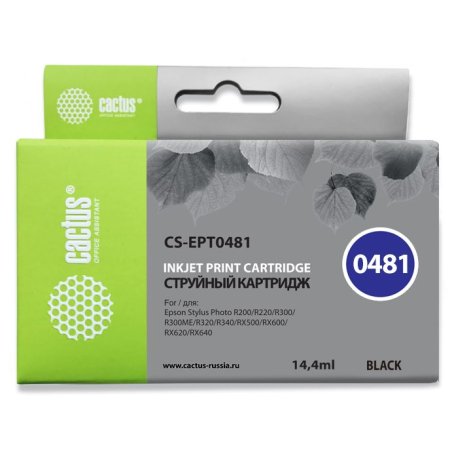 Картридж струйный Cactus CS-EPT0481 черный (14,4 мл) для Epson Photo R200/R220/R300/R320/R340/RX500/RX600/RX620/RX640
