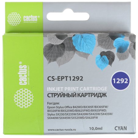 Картридж струйный Cactus CS-EPT1292 (T1292) голубой (10 мл) для Epson Stylus Office B42/BX305/BX305F/BX320/BX525/BX625/SX420/SX425