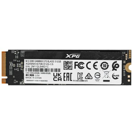 Накопитель SSD ADATA XPG GAMMIX S70 BLADE, 512Gb, PCIe 4.0 x4, M.2 2280, NVMe, R/W 7200/2600, с радиатором