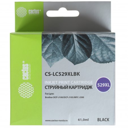 Картридж струйный Cactus CS-LC529XLBK черный (61 мл) для Brother DCP-J100/J105/J200