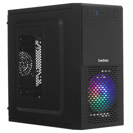 Компьютерный корпус Minitower ExeGate mEVO-7807-NPX600 (mATX, БП 600NPX 12см, 1хUSB+1хUSB 3.0, черный 1x12см с RGb подсветкой)