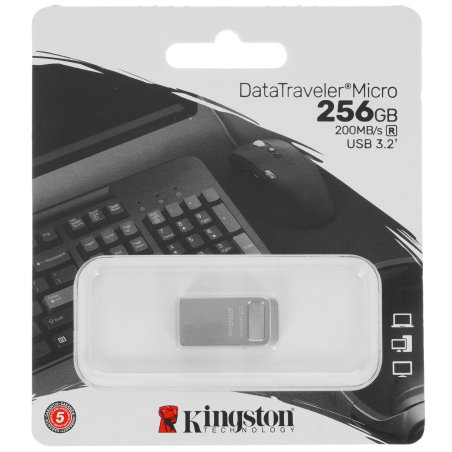 Флешка USB Kingston DataTraveler Micro (DTMC3G2/256Gb), 256Gb, USB 3.2 Gen 1, R/W 200/60, серебристый