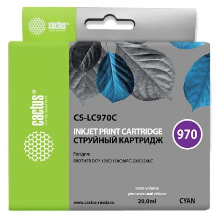 Картридж струйный Cactus CS-LC970C голубой (20 мл) для Brother DCP-135C/150C/MFC-235C/260C