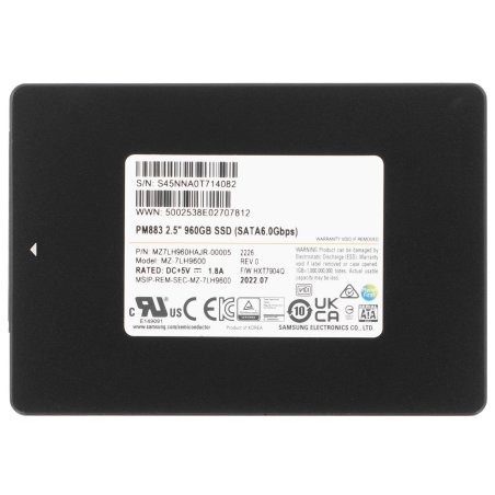 Накопитель SSD Samsung PM883, 960Gb, SATA III, 2.5", R/W 550/520