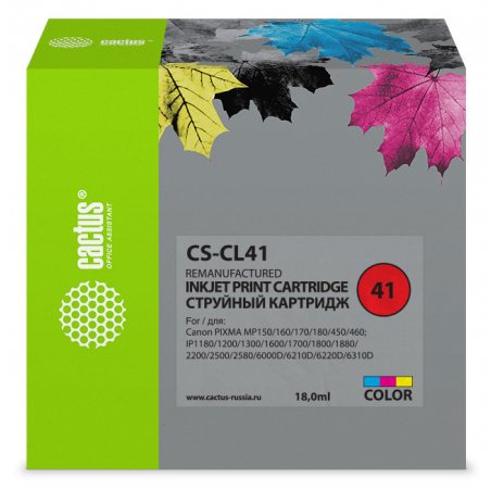 Картридж струйный Cactus CS-CL41 многоцветный (18 мл.) для Canon Pixma MP150/MP160/MP170/MP180/MP210/MP220/MP450/MP460/MP470/iP1200/iP1300/iP1600/iP1700/iP1800/iP190