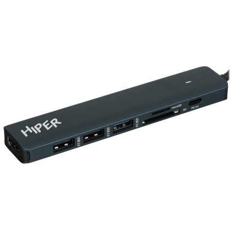 Док-станция HIPER Docking station USB-C HUB 6in1 (1*USB-C 100W PD, 1*HDMI 4K@60Hz, 2*USB-A 3.0 (5Gbps data), 1*USB-C 3.0 (5Gbps data), 1*RJ45 Gb)