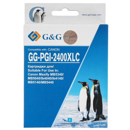 Картридж струйный G&G GG-PGI-2400XLC (PGI-2400XL C) голубой (20.4 мл) для Canon Maxify iB4040/iB4140/МВ5040/MB5140/МВ5340/MB5440