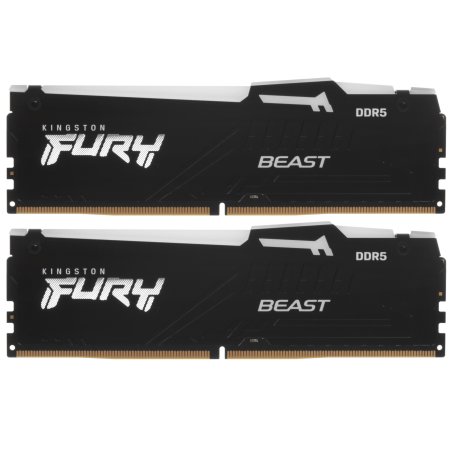 Оперативная память Kingston Fury Beast, DDR5, 64Gb (2x32Gb), 6000MHz, CL30, DIMM, с радиатором, RGb, черный