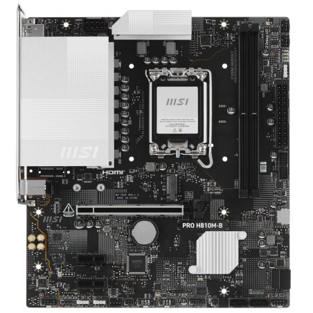 Материнская плата MSI PRO H810M-B, LGA1851, Intel H810, 2xDDR5, 4xSATA, 1xM.2, 1xPCIe 5.0 x16, 2xPCIe 3.0 x1, 1xDP, 1xHDMI, 1x2.5Gb LAN, 2xUSB-A 5Gbps, 4xUSB-A 2.0, 3x3.5 мм, 7.1, mATX