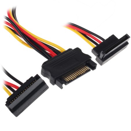 Кабель Gembird/CablexpertКабель питания SATA, 15см, 15pin (M)/2x15pin(F) на 2 SATA устройства, угловой разъем (CC-SATAM2F-02)
