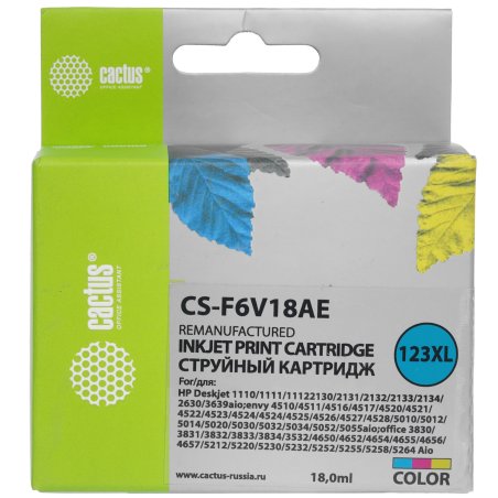 Картридж струйный Cactus CS-F6V18AE (123XL) многоцветный (330 стр., 18 мл) для HP DeskJet 1110/1111/1112/2130