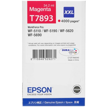 Картридж струйный Epson T7893 (C13T789340) пурпурный (4000 стр. экстраповышенной емкости) для WF-5110DW/5620DWF
