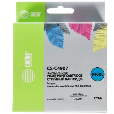 Картридж струйный Cactus CS-C4907 №940 голубой (30 ml) для HP OfficeJet PRO 8000/8500