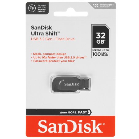 Флешка USB 32Gb SanDisk CZ410 Ultra Shift, USB 3.0, черный