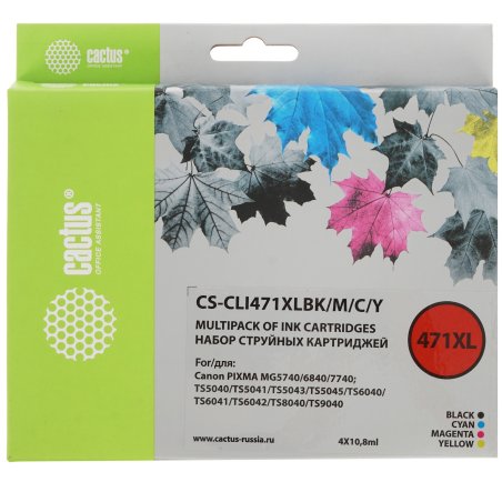 Картридж струйный Cactus CS-CLI471XLBK/M/C/Y фото черный/голубой/пурпурный/желтый набор (43.2мл) для Canon TS5040/MG5740/MG6840/MG7740