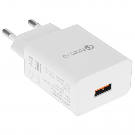 Сетевое зарядное устройство Cablexpert MP3A-PC-16, QC 3.0, 100/220V - 1 USB порт 5/9/12V, белый