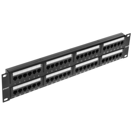 Патч-панель UTP 19" 48 port кат.6 ExeGate разъем KRONE&110 (dual IDC), 2U, RoHS, черный