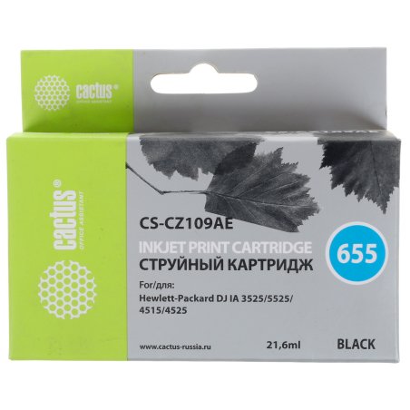 Картридж струйный Cactus CS-CZ109AE №655 черный (21,6 мл) для HP DJ IA 3525/5525/4515/4525