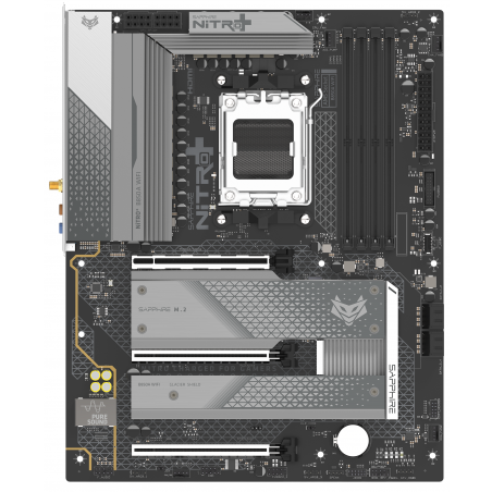 Материнская плата Sapphire B850A PURE WIFI7 B850, AM5, 4*DDR5, 3*PCIEx16, 3*M.2, 2*TypeC, 3*USB3.2Gen2, 2*USB3.2Gen1, 6*USB2.0, 4*SATA3.0, 2.5G, DP, HDMI, ATX, RTL