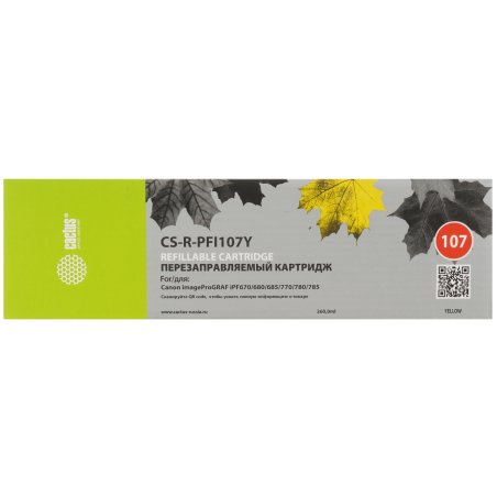 Картридж перезаправляемый струйный Cactus CS-R-PFI107Y желтый для Canon imageProGRAF iPF670/680/685/770/780/785 без чипа