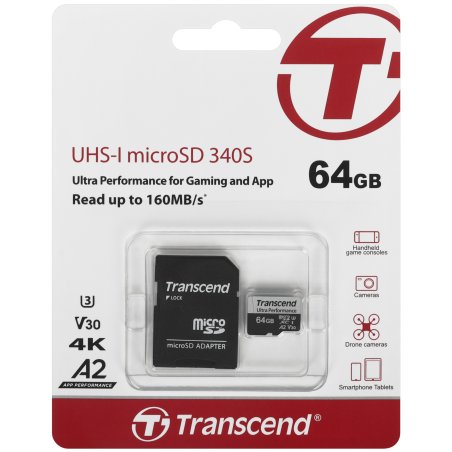 Флеш карта Transcend 64Gb UHS-I U3 microSD w/ adapter A2 Ultra Performance R/W:160/125 MB/s