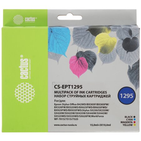 Картридж струйный Cactus CS-EPT1295 черный/голубой/желтый/пурпурный (45 мл) для Epson Stylus Office B42/BX305/BX305F/BX320/BX525/BX625/SX420/SX425/SX525/SX620