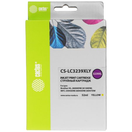 Картридж струйный Cactus CS-LC3239XLY желтый (52мл) для Brother HL-J6000DW/J6100DW