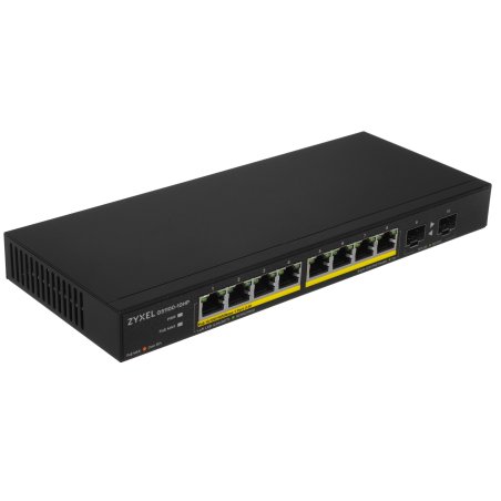 Коммутатор PoE+ Zyxel GS1100-10HP, 8xGE PoE+, 2xSFP, настольный, бесшумный, бюджет PoE 130 Вт