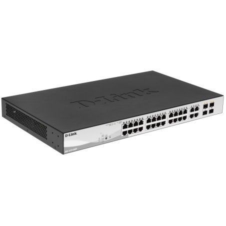 Коммутатор D-Link DGS-1210-28MP/FL1A, L2 Managed Switch with 24 10/100/1000Base-T ports and 4 100/1000Base-T/SFP combo-ports (24 PoE ports 802.3af/802.3at (30 W), PoE Budget 370 W).8K Mac address, 802.3x Flow C