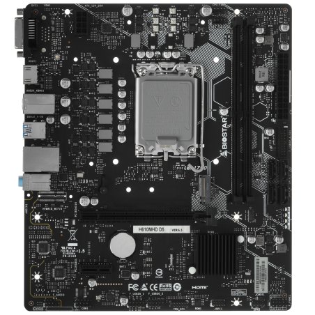 Материнская плата Biostar H610MHD D5, LGA1700, Intel H610, 2xDDR5, 4xSATA, 1xM.2, 1xPCIe 4.0 x16, 1xPCIe 3.0 x1, 1xDP, 1xHDMI, 1x1Gb LAN, 2xUSB-A 5Gbps, 4xUSB-A 2.0, 2x3.5 мм, 7.1, mATX