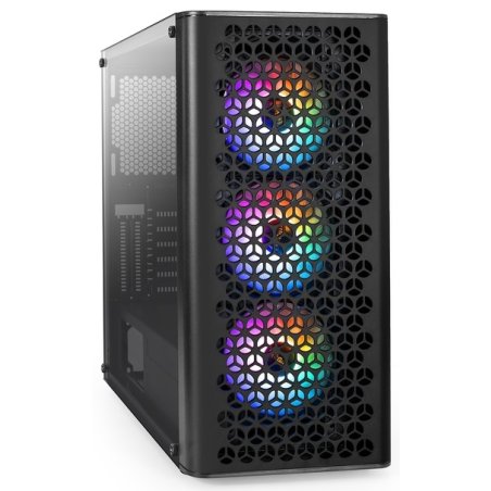 Компьютерный корпус Miditower ExeGate EVO-9202 (ATX, без БП, с окном, 1*USB+1*USB 3.0, аудио, 3 вент. 12см с RGb подсветкой)