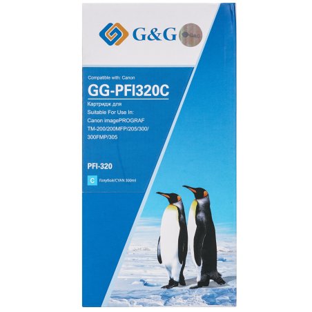 Картридж струйный G&G GG-PFI320C (PFI-320C) голубой (300 мл) для Canon imagePROGRAF TM-200/200MFP/205/300/300MFP/305