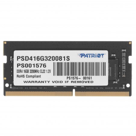 Оперативная память Patriot Signature, DDR4, 16GB (1x16 GB), 3200 MHz, CL22, SO-DIMM