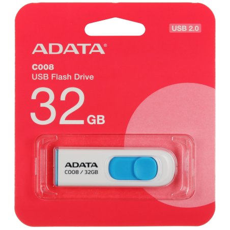 Флешка USB ADATA C008 (AC008-32G-RWE), 32Gb, USB 2.0, R/W 15/5, белый/синий
