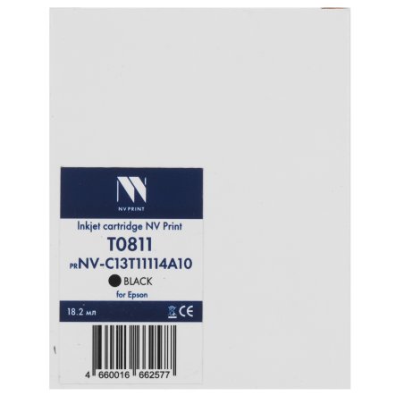 Картридж струйный NVPrint T0811 (NV-C13T11114A10) Black для Epson Stylus Photo 1410/R270/R290/R295/R390/RX590/RX610/RX615/X690/TX650/TX659/TX700/TX700W/TX710W/TX800/T50/T59 (18.2 мл) совместимый