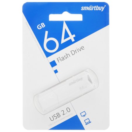 Флешка USB SmartBuy CLUE White (SB64GbCLU-W), 64Gb, USB 2.0, R/W 25/15, белый