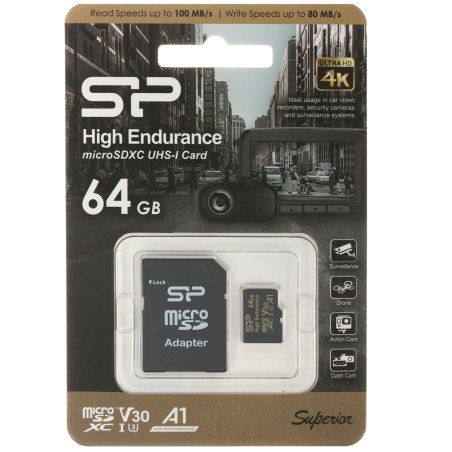 Флеш карта microSD 64Gb Silicon Power microSDHC Class 10 UHS-I A1 V30 U3 (SD адаптер) 100MB/s