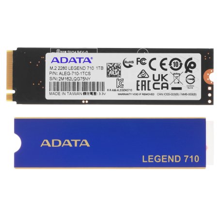 Накопитель SSD ADATA LEGEND 710, 1Tb, PCIe 3.0 x4, M.2 2280, NVMe, R/W 2400/1800, с радиатором