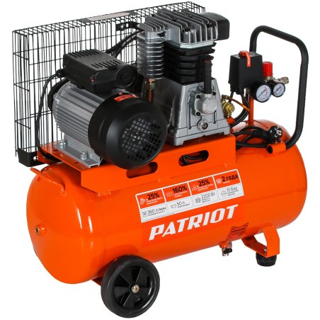 Компрессор Patriot поршневой ременной PTR 50-360I, 360 л/мин, 10 бар, 2200 Вт, 50 л, быстросъемный 1/4" + "елочка"