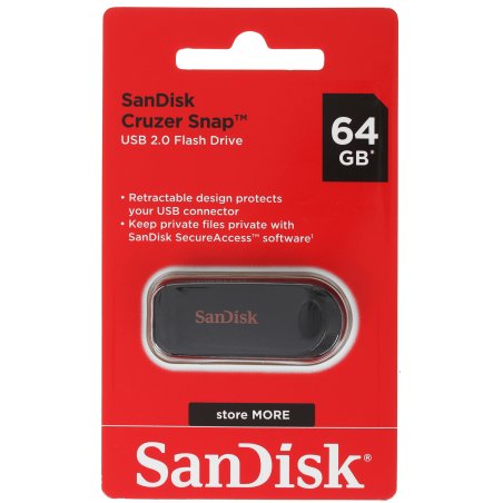 Флешка USB 64Gb SanDisk CZ62 Cruzer Snap, USB 2.0, черный