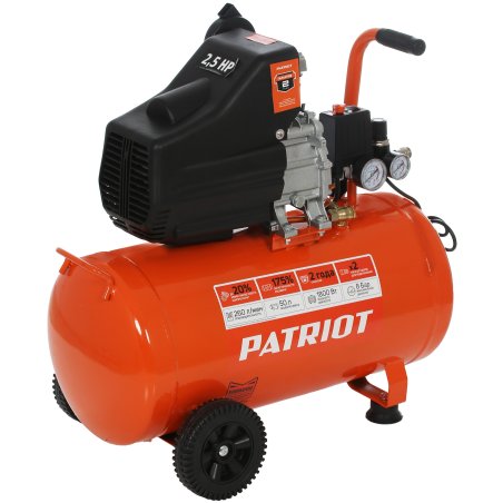 Компрессор PATRIOT EURO 50-260К 525306316 Мощность: 1.8 кВт; Напряжение: 230В~50Гц; Обороты двигателя: 2850 об/мин; Производительность: 260 л/мин; Объем ресивера: 50 л; Давление: 8 бар; Вес: 28,5
