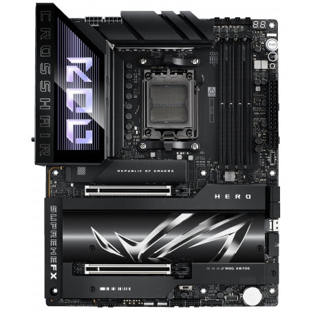 Материнская плата ASUS ROG CROSSHAIR X870E HERO, AM5, AMD X870E, 4xDDR5, 4xSATA, 5xM.2, 1xPCIe 5.0 x16, HDMI, USB Type-C, 2x5Gb LAN, Wi-Fi 7, Bluetooth, 2x3.5 мм, 7.1, ATX