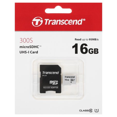 Флеш карта Micro SecureDigital 16Gb TranscendTS16GUSD300S-A MicroSDHC Class 10 UHS-I, SD adapter