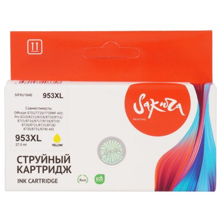 Картридж струйный Sakura F6U18AE (№953XL Yellow) для HP, желтый, 26 мл., 1600 к.