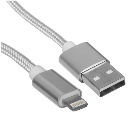 Кабель Rexant USB-Lightning 1 м, серебристая нейлоновая оплетка