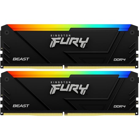 Оперативная память Kingston Fury Beast, DDR4, 16Gb (2x8Gb), 3200MHz, CL16, DIMM, с радиатором, RGb, черный